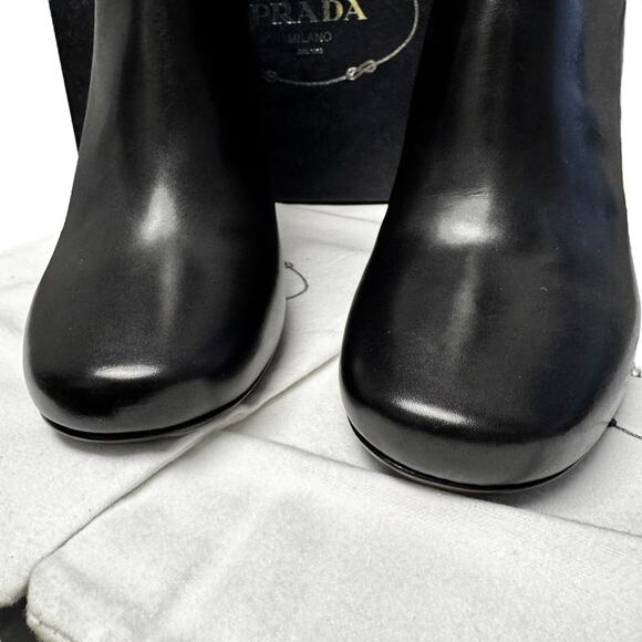 NEW Prada Black Leather Round Toe Platform Block Heel Ankle Boots Size 38 / US 8 - Picture 4 of 11